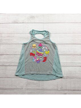 Shopkins Girls Gray Teal Striped Tank Top Graphic Print M 7-8